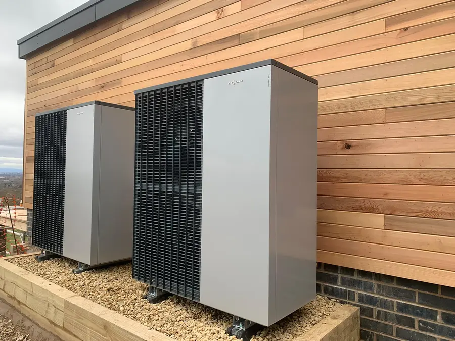 Viessmann air source heat pump installation at modern property in Stockport