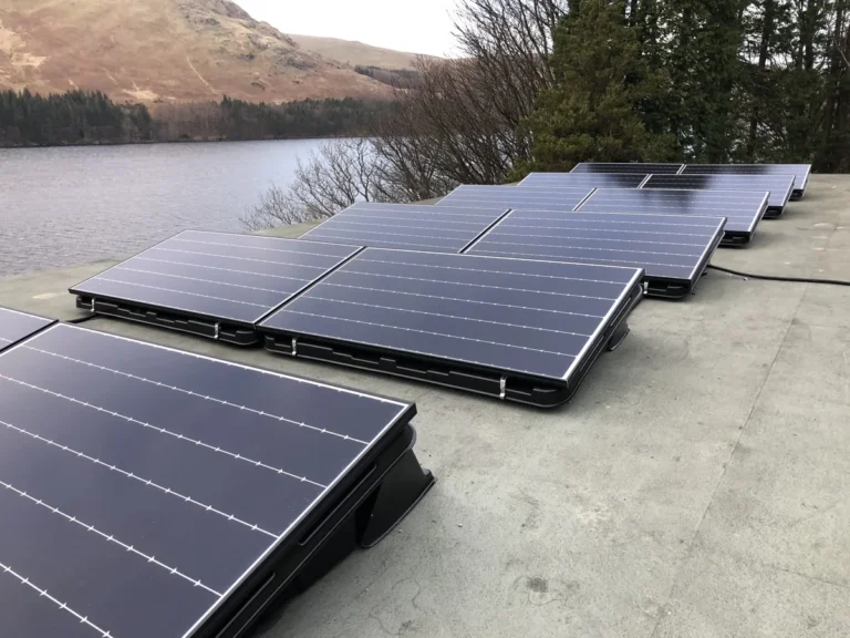 Flat roof solar PV installation on a commercial property